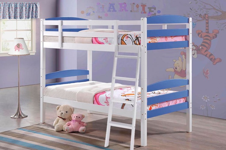 Metal Beds Moderna 3ft (90cm) Single White And Blue Wooden Bunk Bed by ...